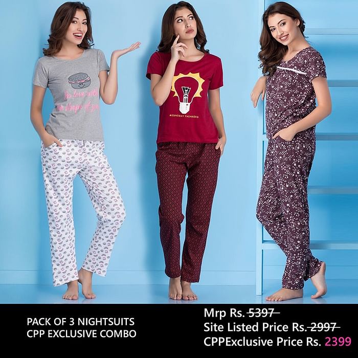 

Clovia Set Of 3 Night Suit - LSC183C09, Maroon