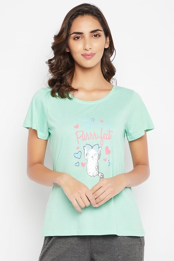 Buy Graphic & Text Print Top in Sky Blue - 100% Cotton Online India ...