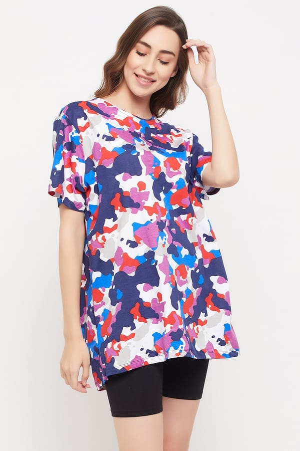 Buy Camouflage Print Oversized Tshirt in Multicolour 100 Cotton