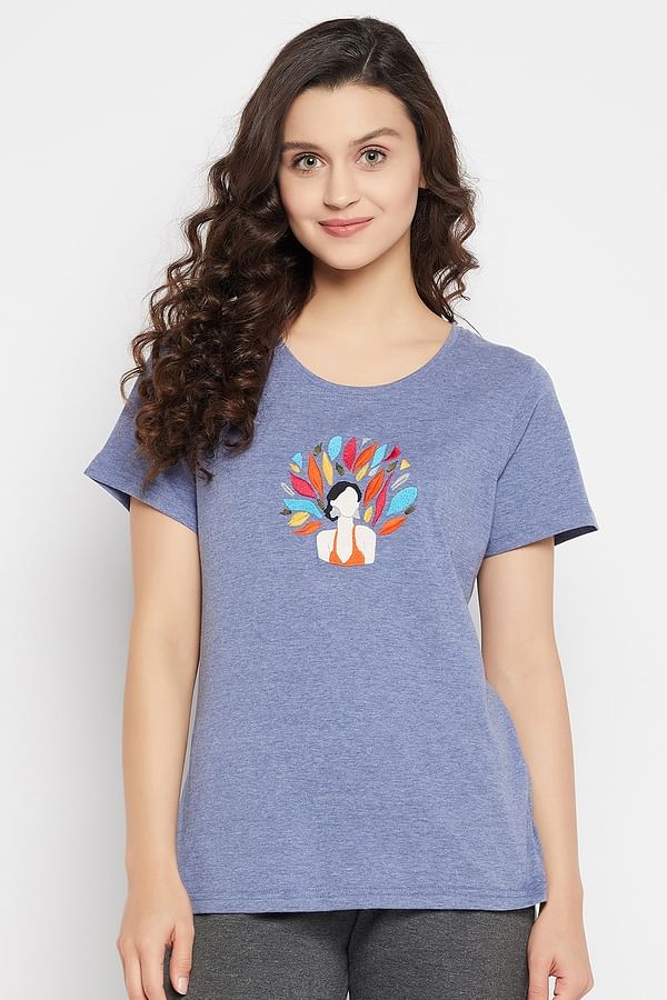 Buy Graphic Embroidered Top in Navy - 100% Cotton Online India, Best ...