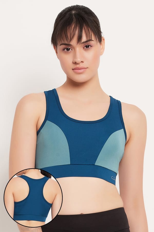 Buy Medium Impact Padded Colourblocked Racerback Sports Bra in Teal
