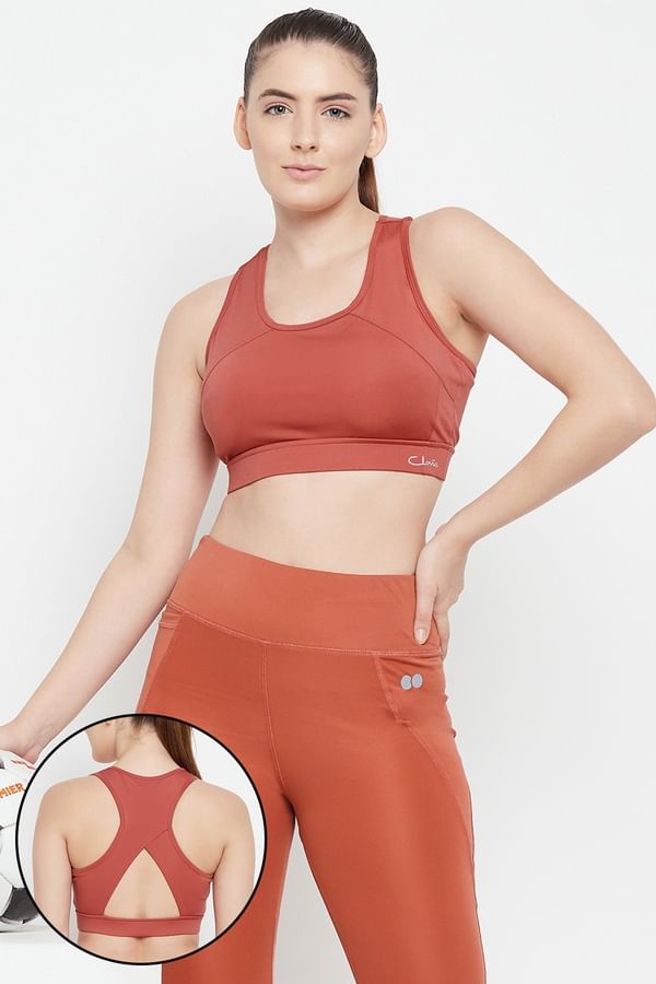 Buy Medium Impact Padded Racerback Sports Bra in Orange Online India