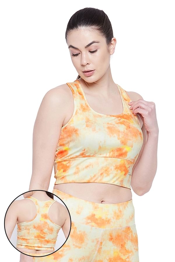Buy Medium Impact Padded NonWired TieDye Sports Bra in Orange Colour