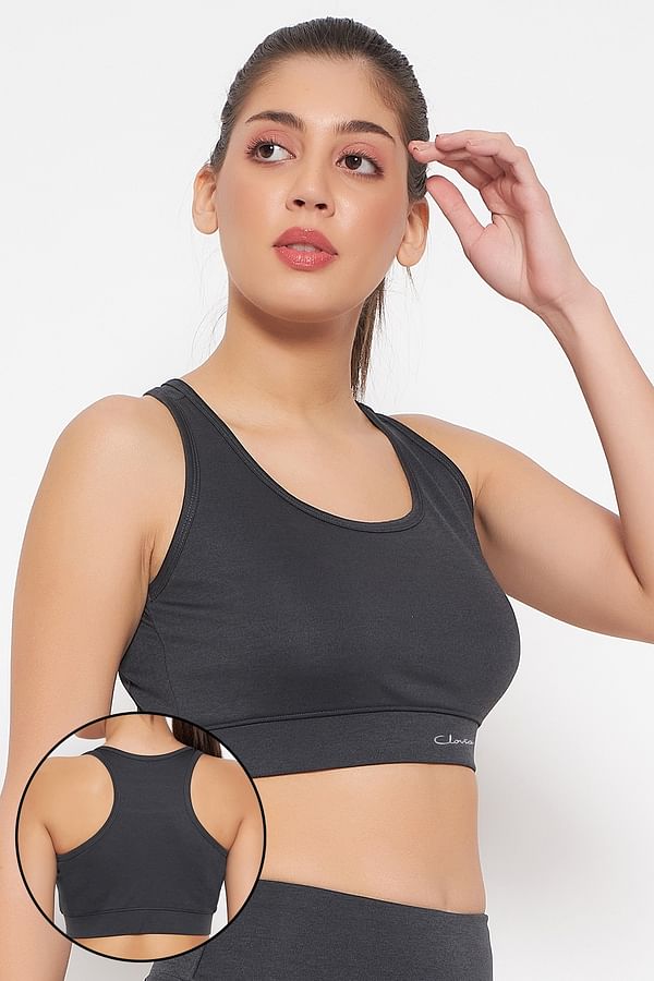 Buy Medium Impact Padded Racerback Sports Bra In Dark Grey Online India Best Prices Cod 