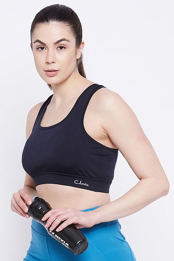 Buy Medium Impact Padded Racerback Sports Bra With Removable Cups In Navy Online India Best 