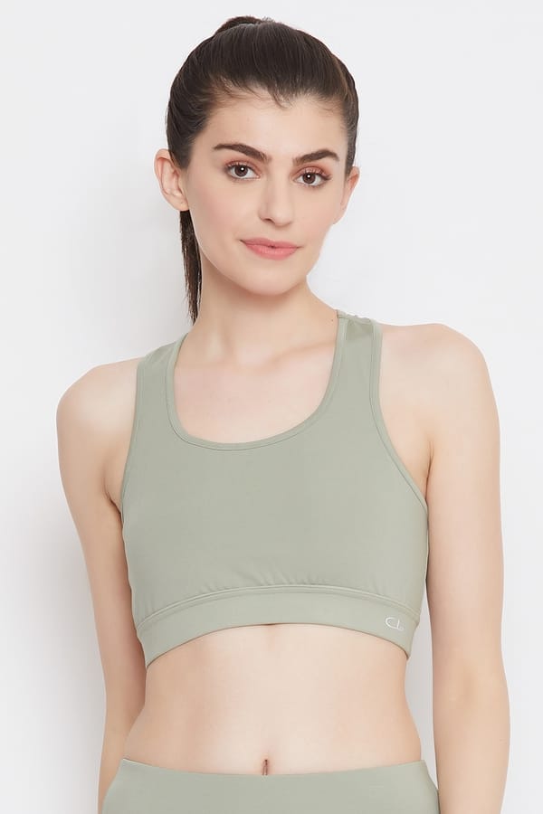 Buy Medium Impact Padded Sports Bra with Removable Cups in Sage Green Online India, Best Prices