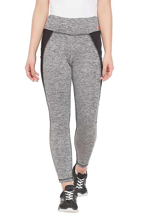 Buy Active Tights with Black Side Panels in Grey Melange Online India ...