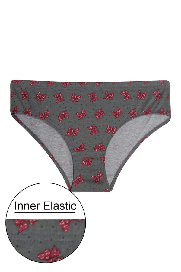 Buy Mid Waist Bow Print Hipster Panty with Inner Elastic in Grey
