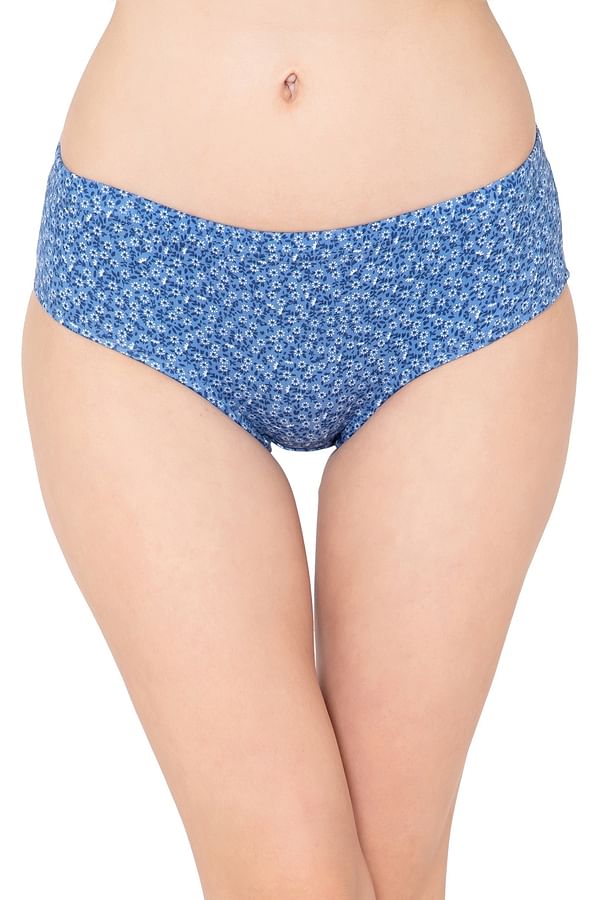 Buy Mid Waist Floral Print Hipster Panty in Powder Blue with Inner