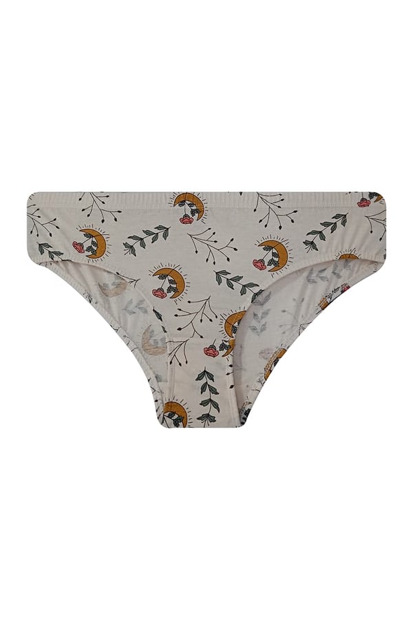 Buy Mid Waist Floral Print Hipster Panty in White with Inner Elastic 100 Cotton Online India