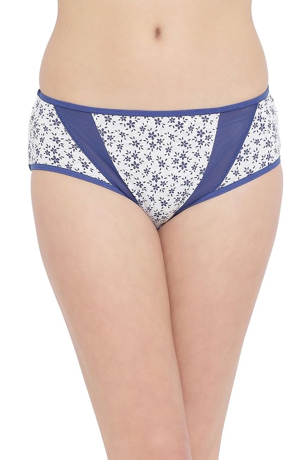 Buy Mid Waist Floral Printed Hipster Panty With Mesh Panels In Grey Cotton Online India Best 9764