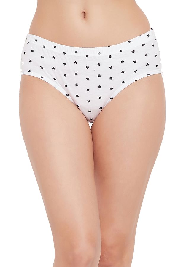 Buy Mid Waist Heart Print Hipster Panty In White With Inner Elastic 100 Cotton Online India 7719