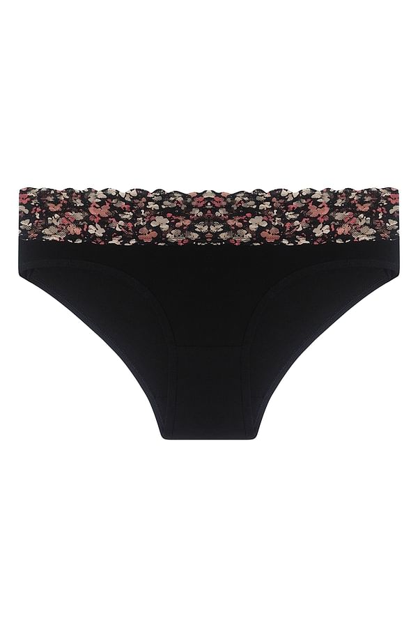 Buy Mid Waist Hipster Panty In Black With Lace Waist Cotton Online India Best Prices Cod 4029