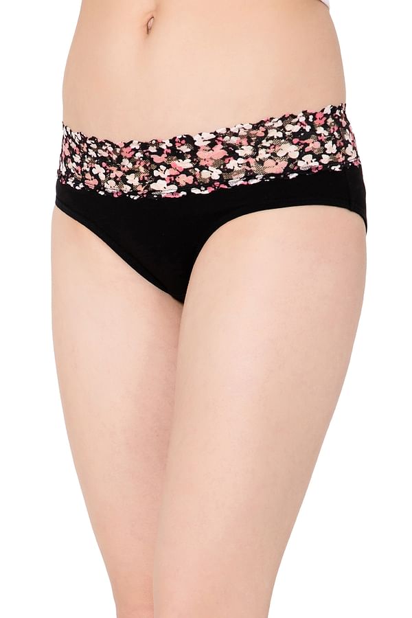 Buy Mid Waist Hipster Panty In Black With Lace Waist Cotton Online India Best Prices Cod 0182