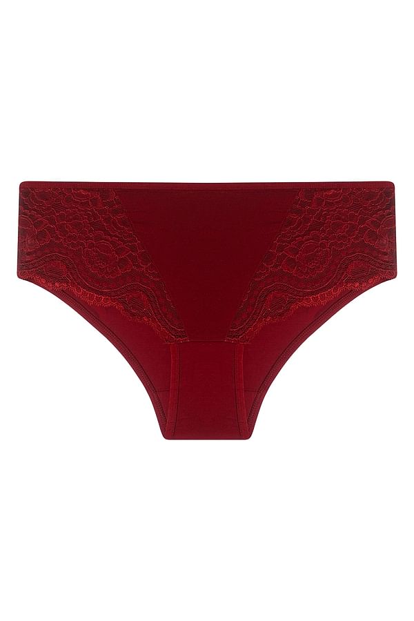 Buy Mid Waist Hipster Panty in Maroon with Lace Panels - Cotton Online ...