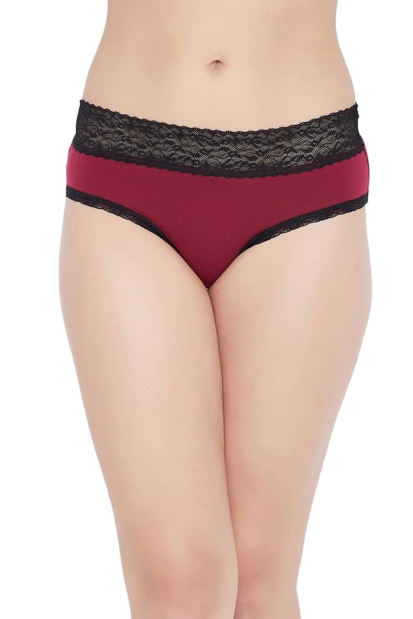 Buy Low Waist Hipster Panty in Maroon with Lace Trims - Cotton Online  India, Best Prices, COD - Clovia - PN3542P09