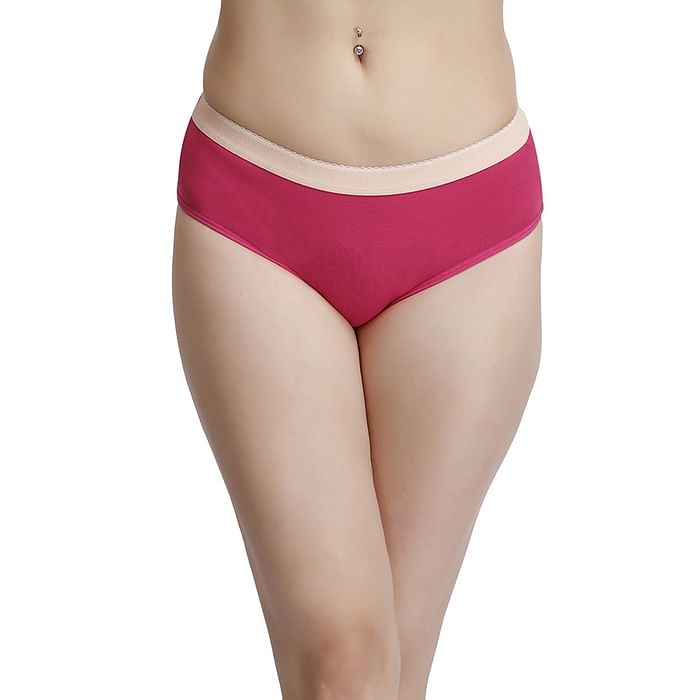 

Clovia Mid Waist Hipster Panty with Contrast Waistband - PN1182P14, Pink