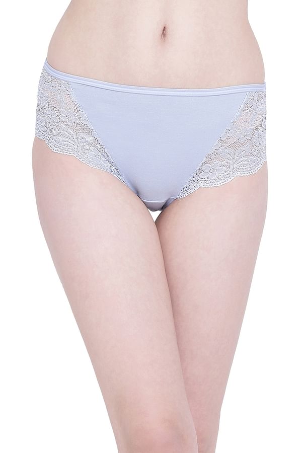 Buy Cotton Mid Waist Hipster Panty with Lace Panel In Blue Online India,  Best Prices, COD - Clovia - PN2725P08