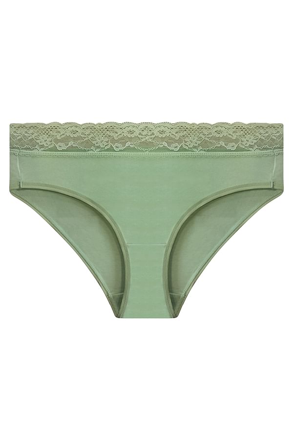 Buy Mid Waist Hipster Panty with Lace Waist in Sage Green - Cotton ...