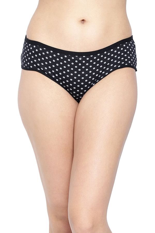 Buy Mid Waist Polka Print Hipster Panty In Black Cotton Online India Best Prices Cod 0010