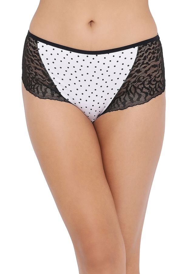 Buy Mid Waist Polka Print Hipster Panty With Lace Wings In White Cotton Online India Best 3408