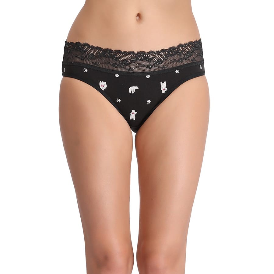 Buy Mid Waist Printed Bikini Panty with Lacy Waistband Online India