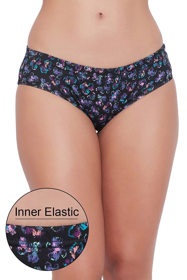 Buy Mid Waist Printed Hipster Panty With Inner Elastic In Black Cotton Online India Best 2497