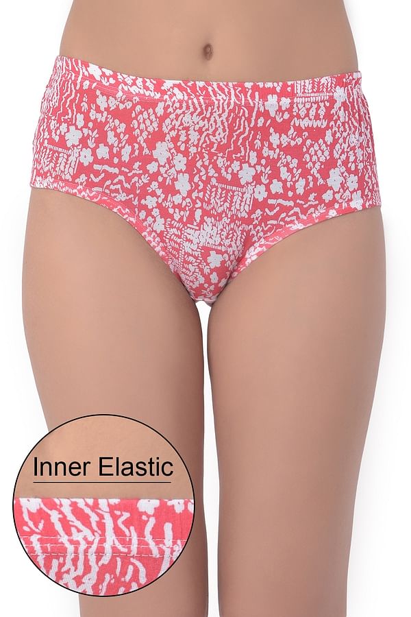 Buy Mid Waist Printed Hipster Panty In Coral Red With Inner Elastic Cotton Online India Best 3888