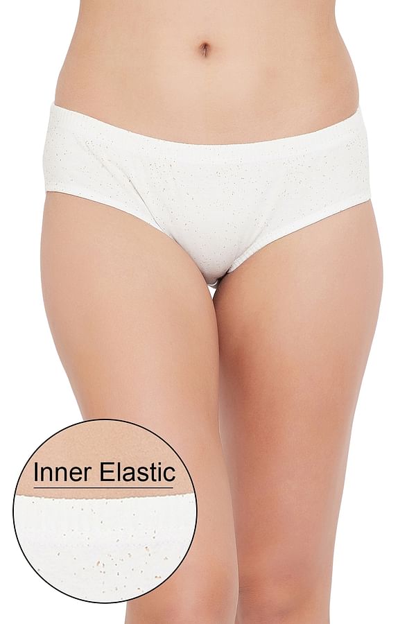 Mid Waist Floral Print Hipster Panty in Cream Colour with Inner Elastic -  Cotton