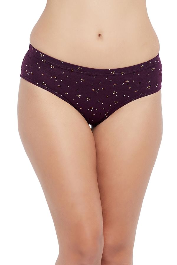 Buy Mid Waist Printed Hipster Panty In Plum Colour With Inner Elastic 100 Cotton Online India 3222