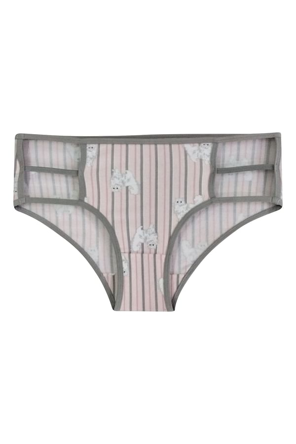 Buy Mid Waist Printed Hipster Panty with Cage Sides in Baby Pink