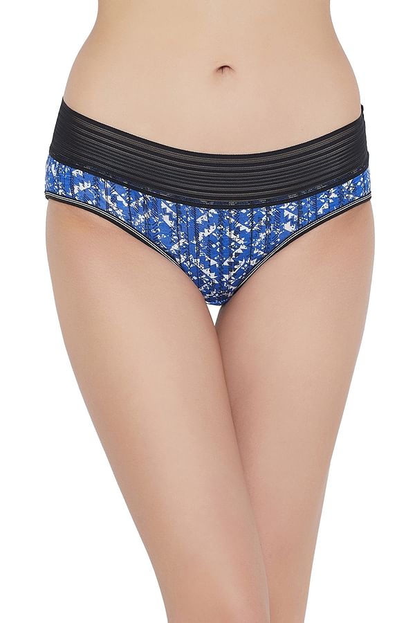 Buy Mid Waist Printed Hipster Panty With Lace Waist In Blue Cotton And Lace Online India Best 0546