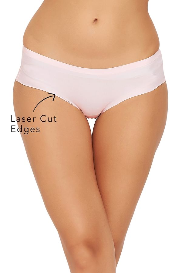 Buy Clovia Mid Waist Seamless Laser Cut Hipster Panty In Soft Pink online