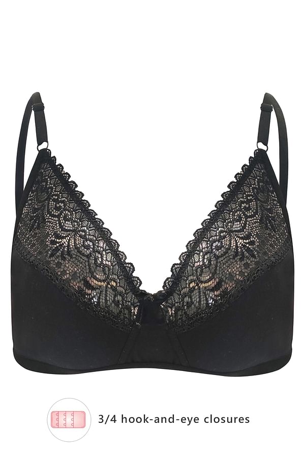 Buy Non-Padded Non-Wired Bra in Black- 100% Cotton & Lace Online India ...