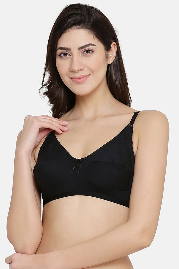 Buy Non-Padded Non-Wired Full Coverage Bra In Black - Cotton