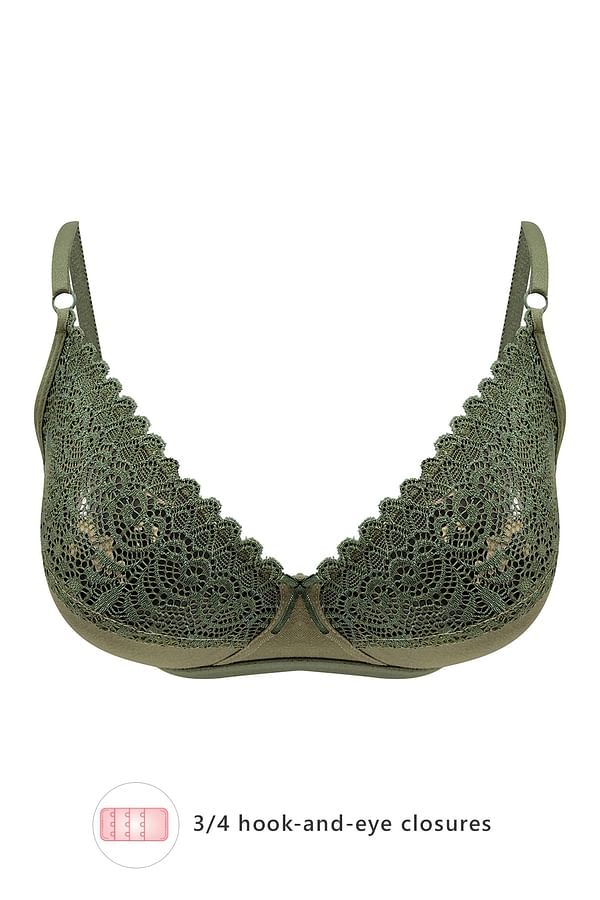 Buy Non Padded Non Wired Bra In Moss Green 100 Cotton And Lace Online India Best Prices Cod 