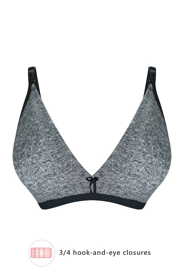 Buy Non-Padded Non-Wired Demi Cup Plunge Bra in Grey - Cotton Rich ...