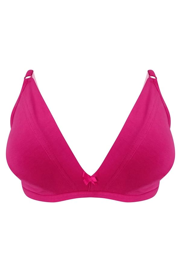 Buy NonPadded NonWired Demi Cup Plunge Bra in Magenta Cotton Online