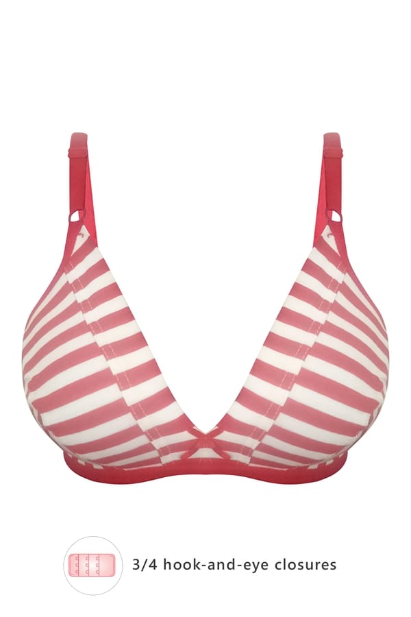Buy NonPadded NonWired Demi Cup Striped Plunge Bra in Red Cotton