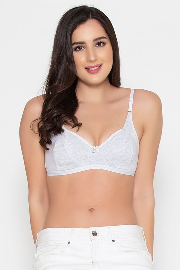 Buy Non-Padded Non-Wired Full Cup Bra in Light Grey Melange- Cotton Online  India, Best Prices, COD - Clovia - BR1007P01