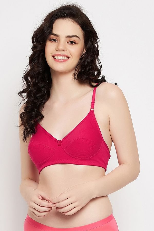 Buy Non-Padded Non-Wired Full Cup Bra in Magenta - Cotton Rich