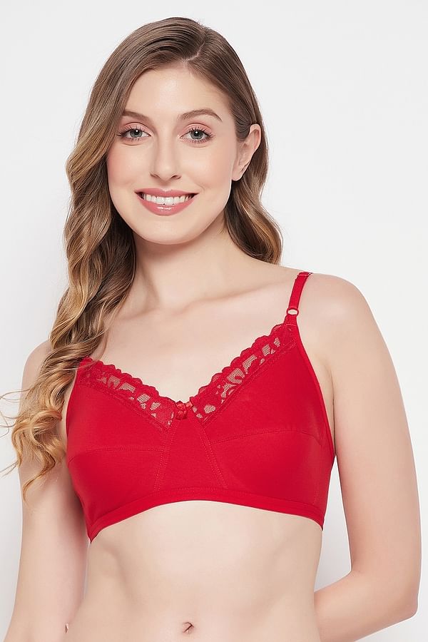 Buy Non Padded Non Wired Full Cup Bra In Red Cotton Online India Best Prices Cod Clovia 2701