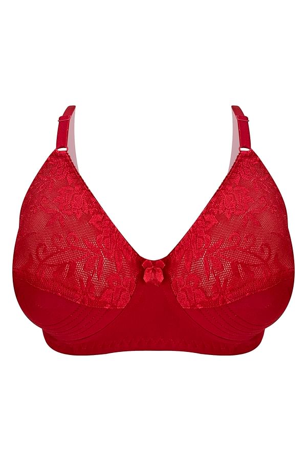 Buy Non-Padded Non-Wired Full Cup Bra in Red - Cotton Online India ...
