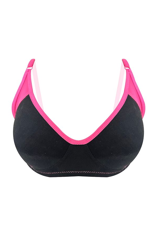 Buy Non-Padded Non-Wired Full Cup Colourblocked Bra in Black - Cotton ...