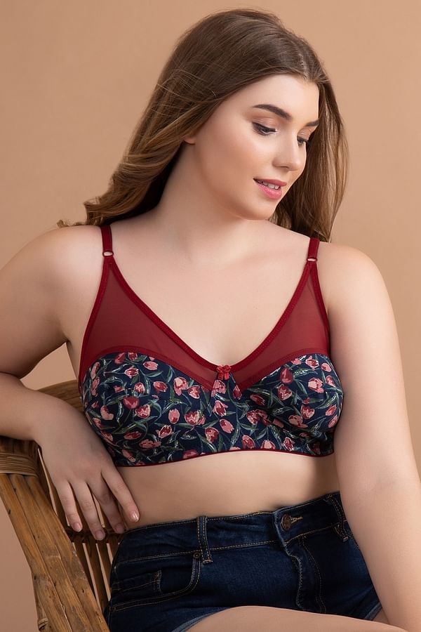 Buy Non-Padded Non-Wired Full Cup Floral Print Bra in Navy - 100% Cotton  Online India, Best Prices, COD - Clovia - BR1333C08