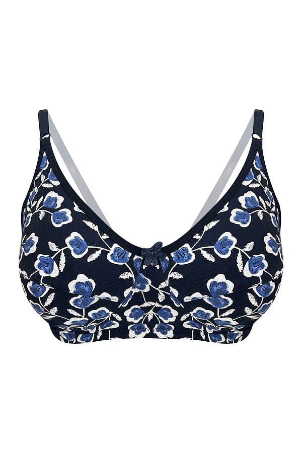 Buy Non Padded Non Wired Full Cup Floral Print Bra In Navy Cotton Online India Best Prices 