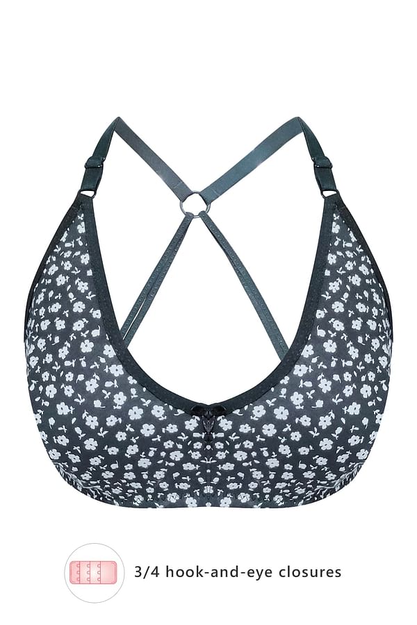 Buy Non Padded Non Wired Full Cup Floral Print Racerback Bra In Black Cotton Online India Best 