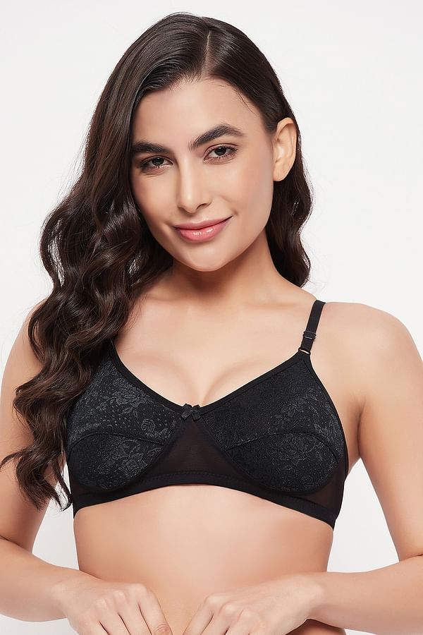 Buy Non Padded Non Wired Full Cup Floral Self Patterned Bra In Black Lace Online India Best 7428