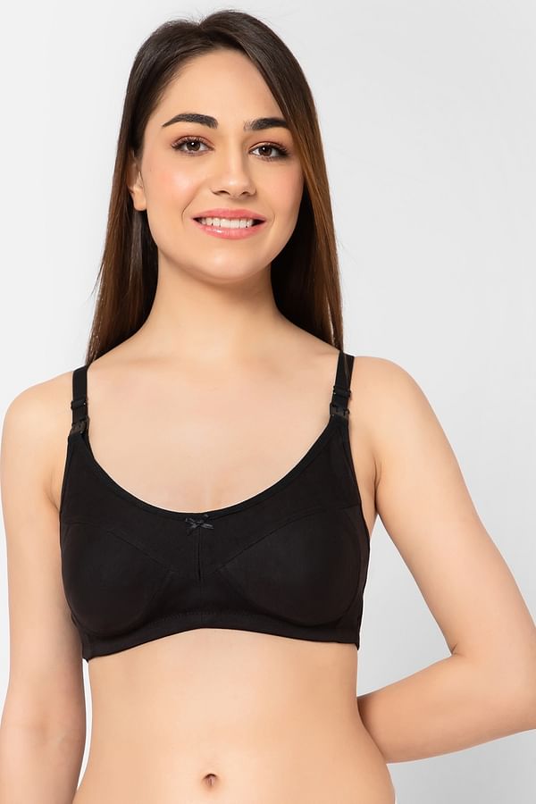 Buy Non Padded Non Wired Full Cup Leak Proof Feeding Bra In Black Cotton Rich Online India