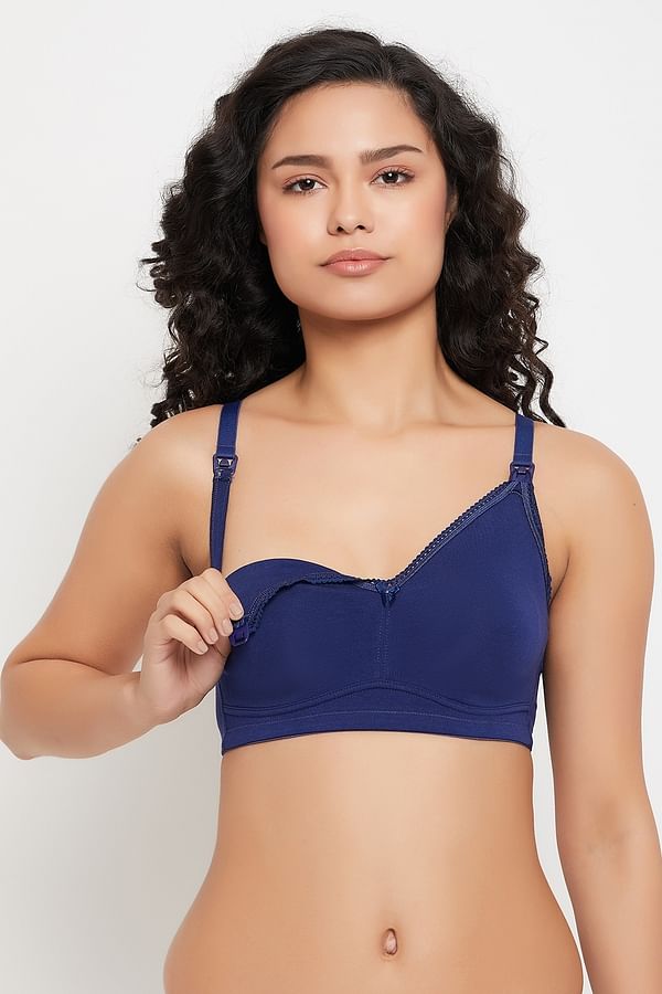 Buy Non Padded Non Wired Full Cup Feeding Bra In Navy Cotton Online India Best Prices Cod 